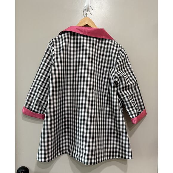 Grace Chuang New York Reversible 2 in 1 gingham Pink open Jacket Blazer Sz L - Picture 4 of 10
